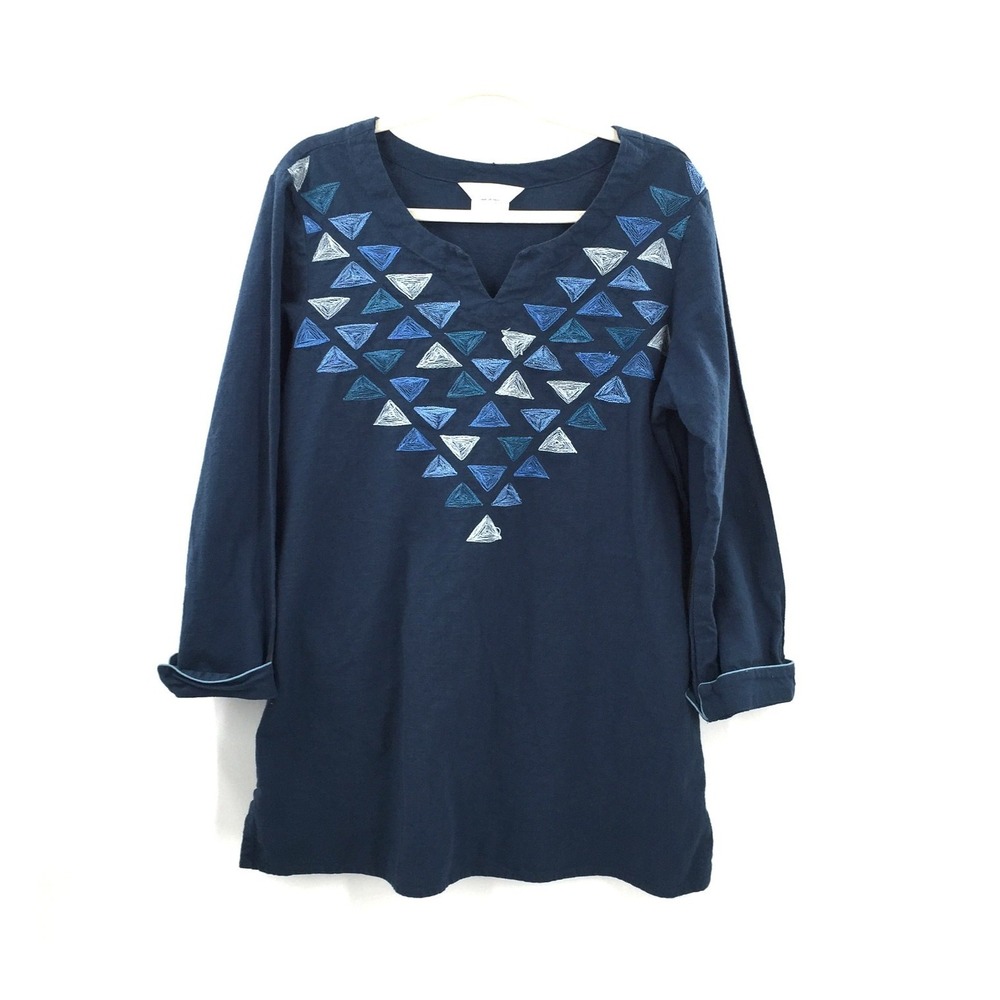 The Company Store Dark Blue embroidered scandi chic effortless‎ coastal tunic L